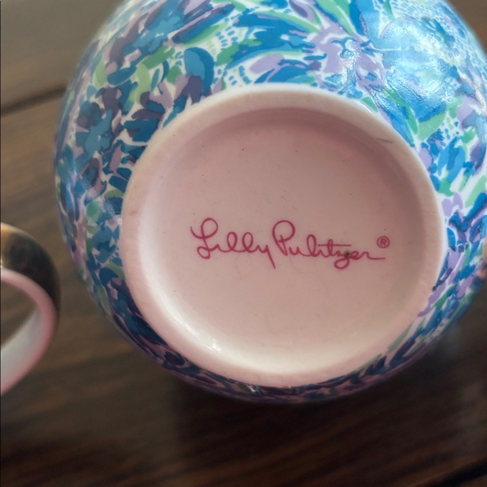 "Lilly Pulitzer" Coffee Mugs Blue Green Floral with Gold Trim 12 oz Set of 2 - Picture 4 of 4